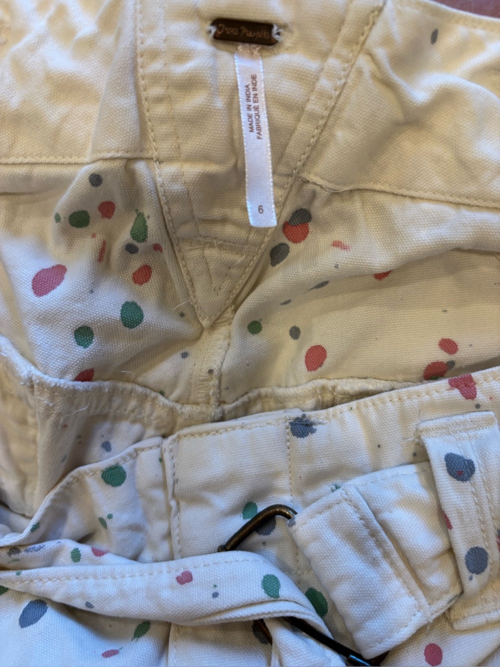 Free People Paint-Splatter oversized Utility Cargo Pocket Pants Cuffed Jeans - Picture 6 of 8